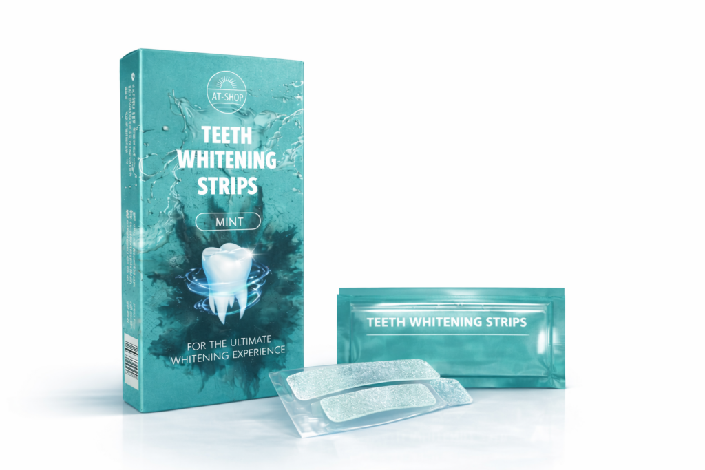 AT-Shop peroxidevrije teeth whitening strips mint voor witte tanden